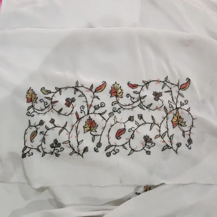 Luxe White 3PC Hand Sozni Embroidered Crepe Suit | Sonmarg Collection - Image 4